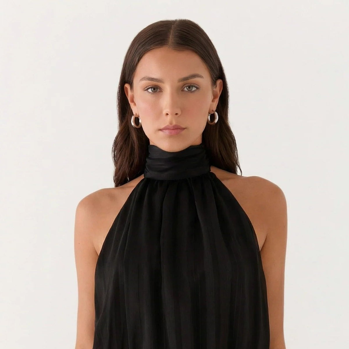 Deborah | Halter Neck Pleated Playsuit with Ruffle Overlay