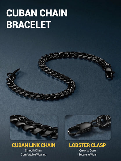 Men Chain Bracelet Black Cuban Curb Bracelet 6MM 8.3 Inch Wrist Bracelet Mens Birthday Father Day Graduation Jewelry Gifts for Him Dad Adults Age